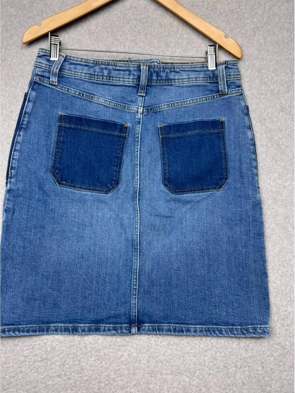 Boden Cavendish Two-Tone Denim Mini Skirt Patch Pocket Blue Boho EUC UK 12L /8 L